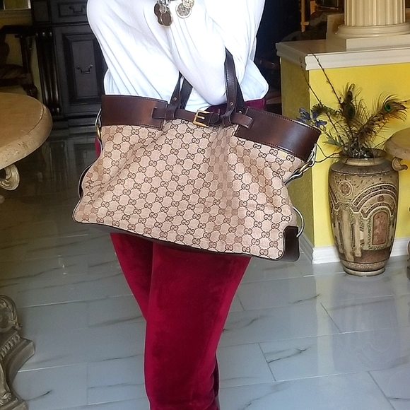 Auth Gucci large GG canvas leather tote - Picture 11 of 16